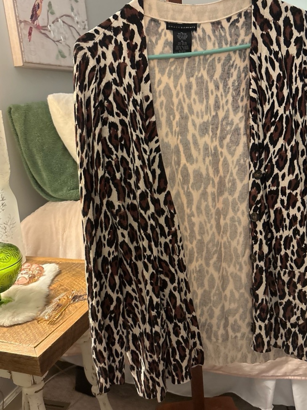 Grace Elements Leopard Print Cardigan in Brown and Black
